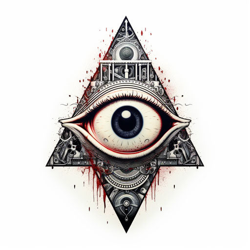 All seeing eye tattoo sticker, gothic surrealism style