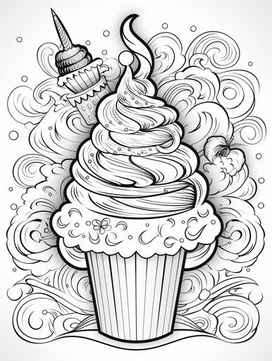 Happy birthday coloring page with an ice cream cone