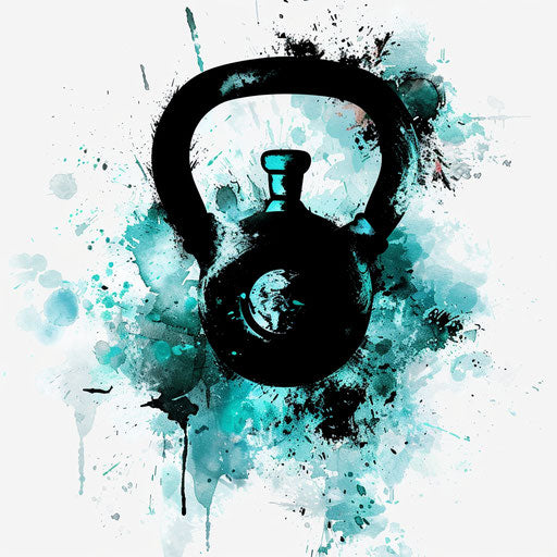 Minimalist kettlebell silhouette with watercolor background, clipart style