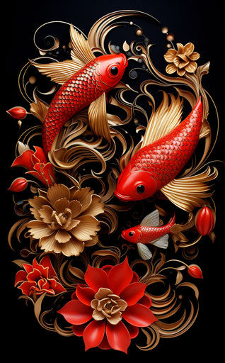 Stylized fish with flowers and water