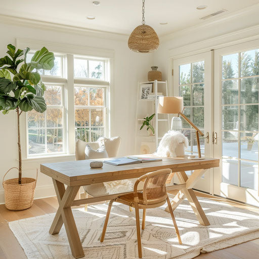 Bright and airy home office with modern furniture