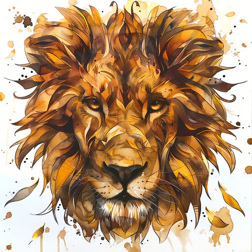 Bold neo-traditional lion head with gold and brown mane on white