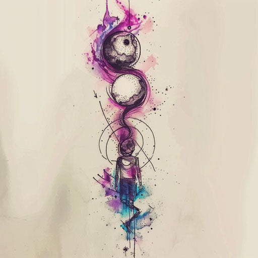 Elegant flat tattoo sketch with watercolor effects