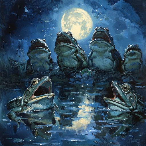 A chorus of frogs under the full moon