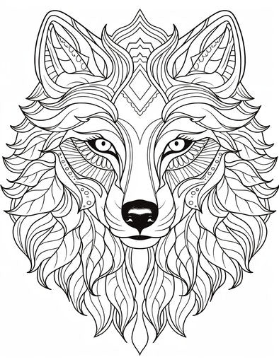 Free beautiful cute wolf coloring pages, striking patterns