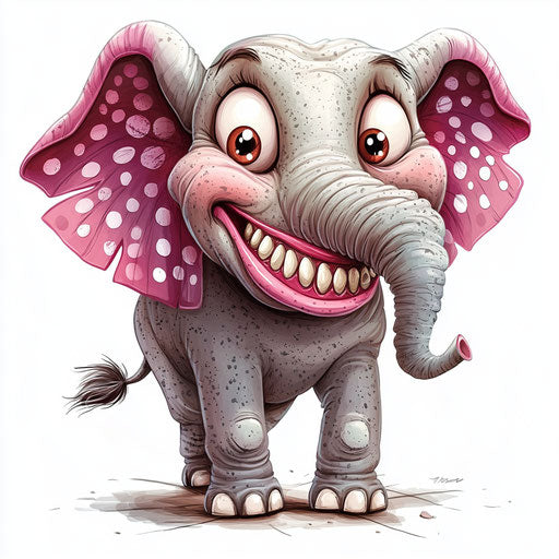 Cute funny caricature of an elephant with big teeth