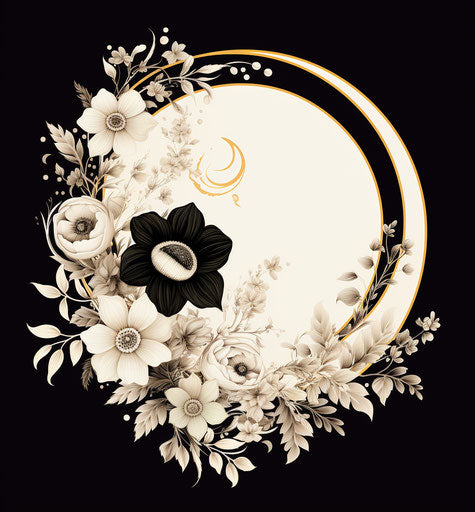 Black and white floral Yin Yang symbol in white circle