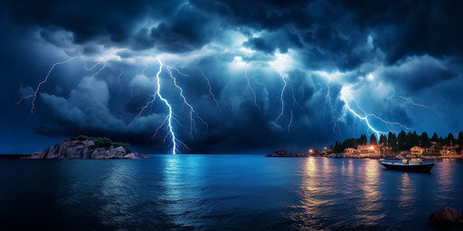 Dramatic storm over the sea in Croatia, precisionist lines