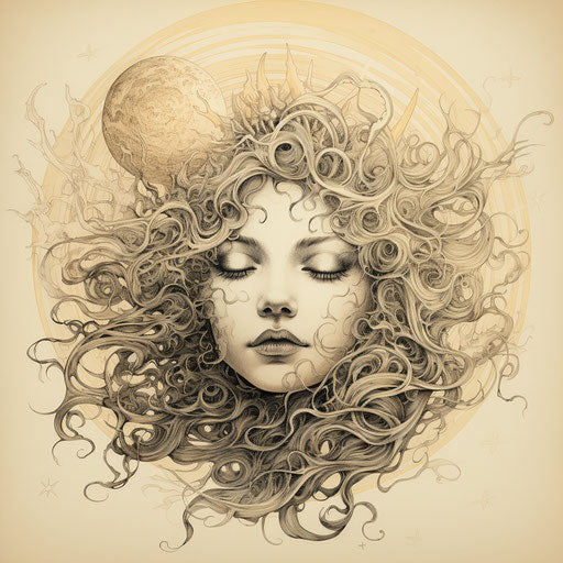 The face of a moon over a blazing sun