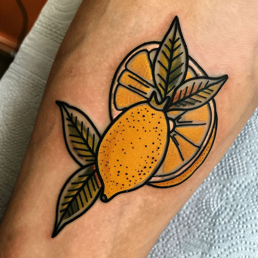 Bold flat tattoo sketch of a lemon