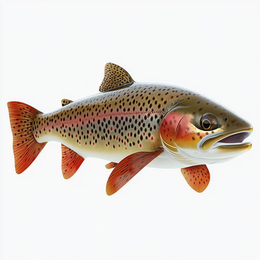3D trout in photo realistic style with a flat white background, isolated clipart