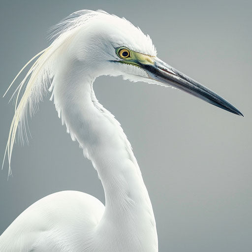 Close-up portrait of an egret bird in Tim Flach style