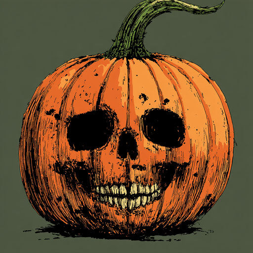 Vibrant orange pumpkin with unsettling skull features