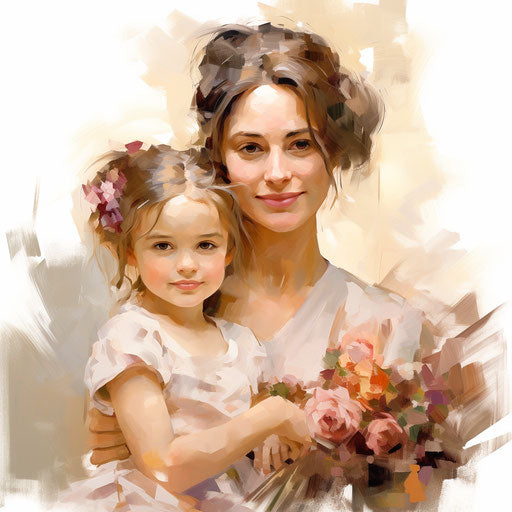 Mother and daughter in oil painting style