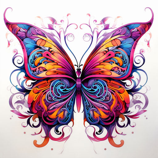 Colorful butterfly, classic tattoo motif in yellow and magenta