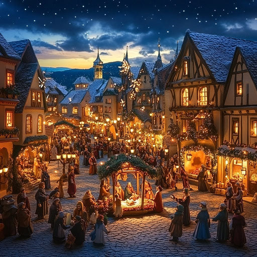 Vibrant Nativity scene in a town square