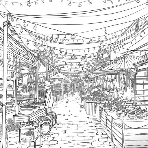 Vibrant market during Diwali, illuminated and decorated