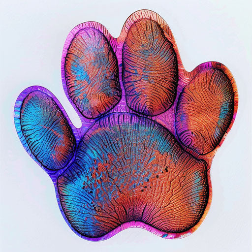 Realistic dog paw print clip art on flat white background