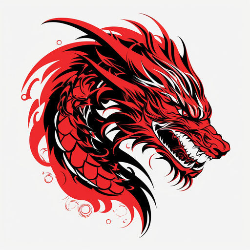 Dragon tattoo, black and red sketch patterns