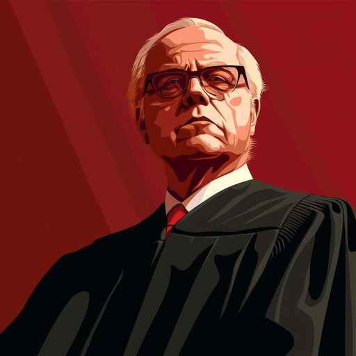 Realistic judge clipart on a rich burgundy background