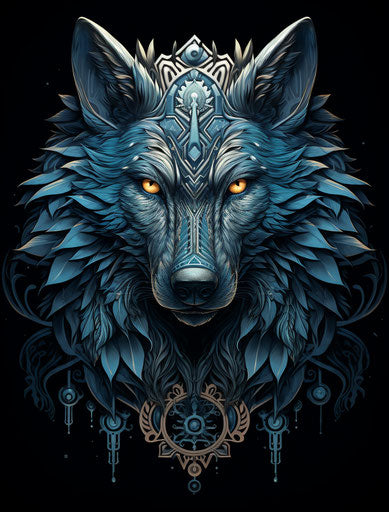 Wolf head in dark cyan and black design