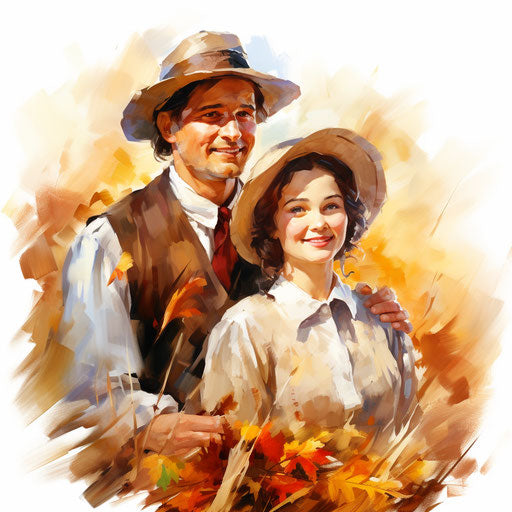 Happy Thanksgiving clipart in the style of oil painting, on a white background