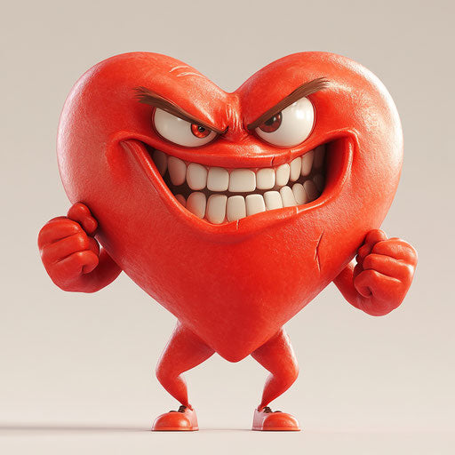 Humorous caricature of a cute heart with exaggerated human characteristics