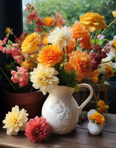 Autumnal bouquet variations in diverse artistic styles