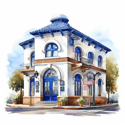 Police station clipart in the style of Oil painting, white bg