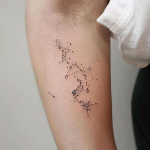 Contemporary flat tattoo sketch of the Aquarius constellation in a minimalist art style