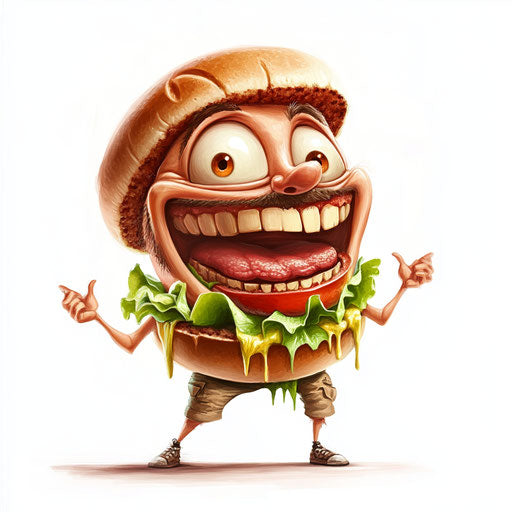 High-Quality Burger Caricature Clipart for Dynamic Content