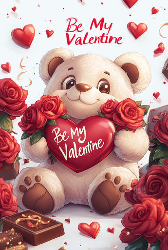 Valentine's Day card cute bear roses hearts chocolates