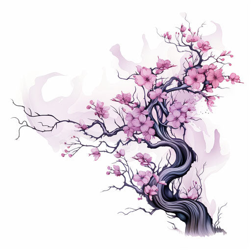 Pink tree branch with flowers, traditional Japanese style
