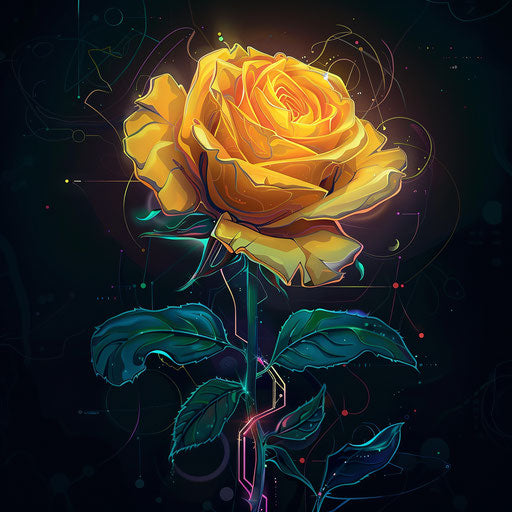 Futuristic flat tattoo sketch of a yellow rose