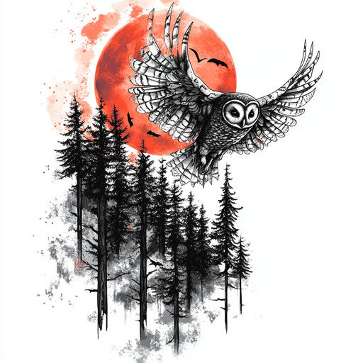 Owl chest tattoo forest moon clipart style