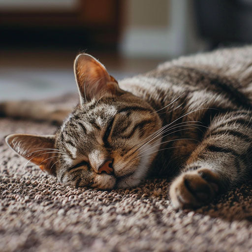 Brown cat lying on a carpet