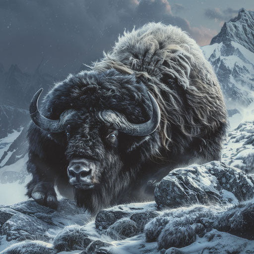 Musk ox in dynamic pose in Arctic wilderness