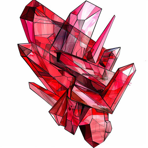 Contemporary tattoo sketches of abstract ruby shards forming a mosaic, clipart style