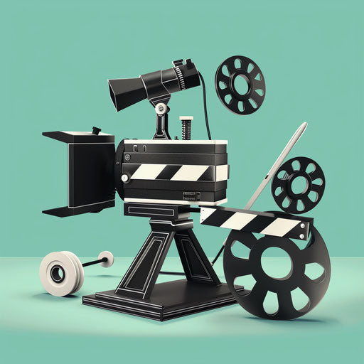 Movie clipart in realistic style on flat turquoise background