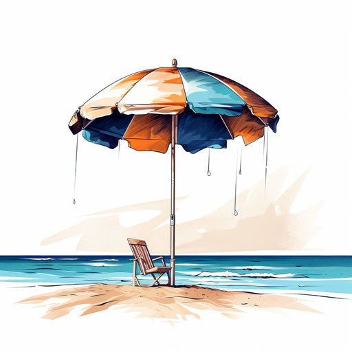 Beach umbrella in Chiaroscuro Art style, on white background