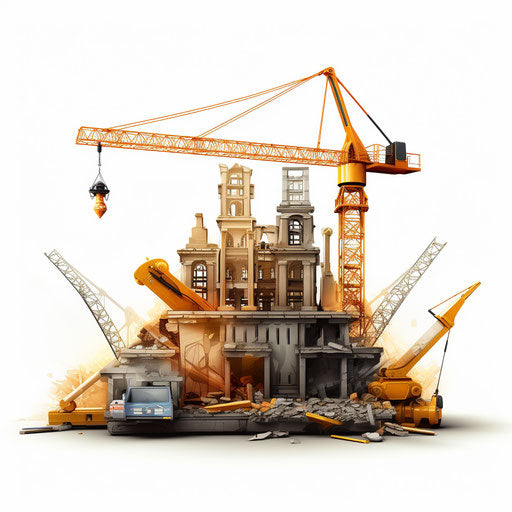 Clipart under construction in the style of Chiaroscuro Art, on white background