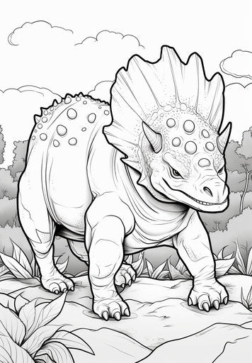 Triceratops coloring page, in comic art style