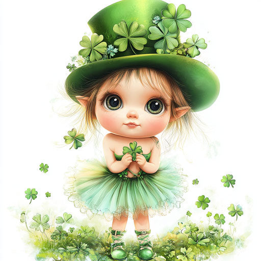 St. Patrick's Day baby girl with big eyes in green leprechaun hat