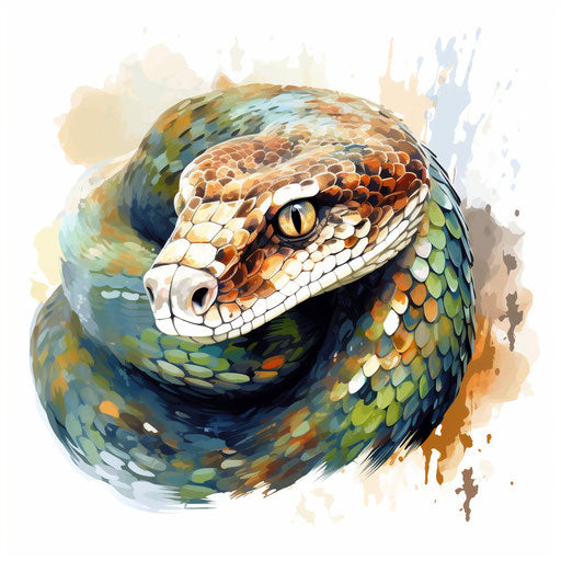 Snake clipart in the style of Impressionistic Art on white background