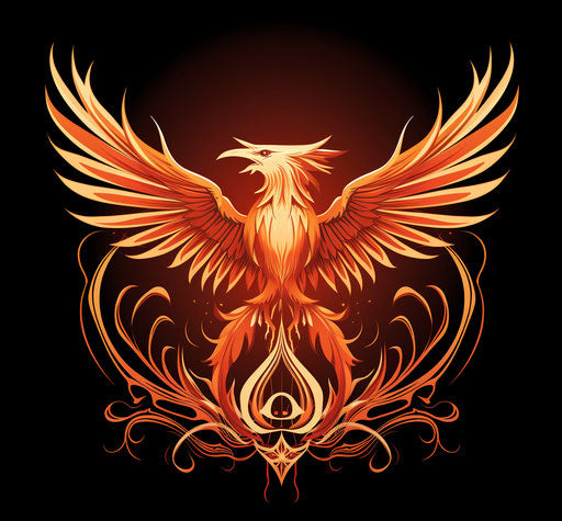 Lighted phoenix emblem in light orange and light crimson