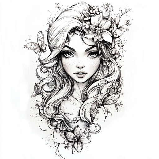 Flat tattoo sketch wrist tattoo designs with whimsical fairy tale theme