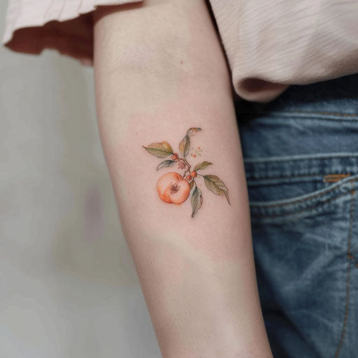 Tattoo sketch of a peach with pastel colors and fine details