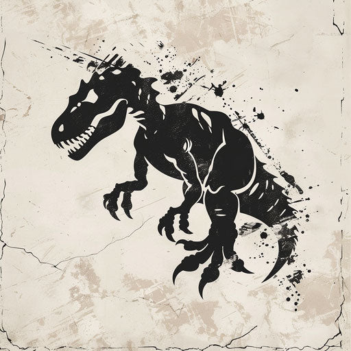 Simplistic flat tattoo sketch of a T rex footprint, stark black on pale grey, clipart design