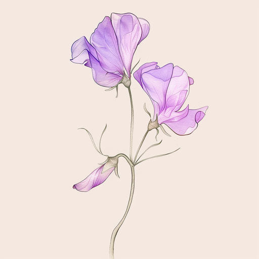 Minimalist tattoo sketch in clipart style of a sweet pea using soft pastels
