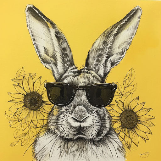 Summer-themed flat tattoo sketch of a bunny with sunglasses